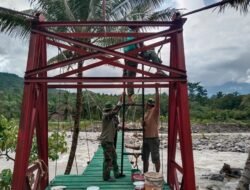 Kodim 0108/Agara dan Warga Percepat Penyelesaian Jembatan Gantung di Ds. Jambur Mamang Aceh Tenggara