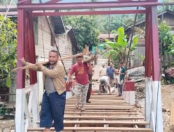 Kodim 0108/Agara dan Warga Lanjutkan Pembangunan Jembatan Gantung di Desa Kati Maju, Aceh Tenggara
