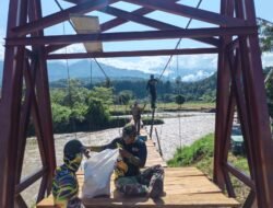 Kodim 0108/Agara dan Warga Percepat Pembangunan Jembatan Gantung di Kuta Ujung, Aceh Tenggara