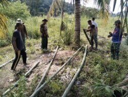 Kodim 0108/Agara dan Warga Bersihkan Lahan Calon Pembangunan Jembatan Gantung di Desa Rambung Jaya, Aceh Tenggara